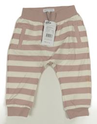 Nové - Starorůžovo-smotanové pruhované tepláky