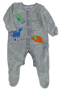 Sivý zamatový overal s dinosaurami Nutmeg