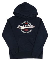 Tmavomodrá mikina s nápisom a kapucňou Jack & Jones