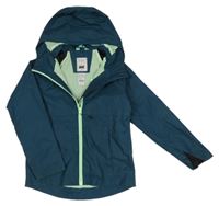 Petrolejová funkčná šušťáková jesenná bunda s kapucňou Decathlon