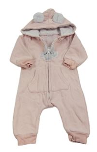 Růžová tepláková kombinéza s mrakem a kapucí 