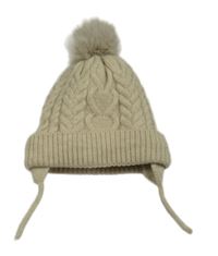 Světlebéžová 3D vzorovaná zavazovací čepice s bambulí PRIMARK