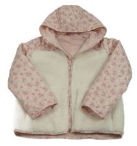 Svetloružová -biela šusťákovo/huňatá jesenná bunda s kvietkami a kapucňou George