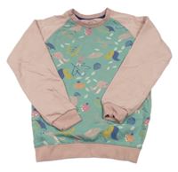 Zeleno-svetloružová melírovaná mikina so zvieratkami FUN TEENS