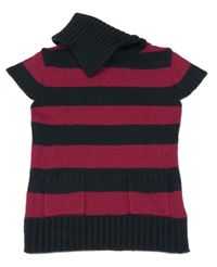 Čierno-vínová pruhovaná pletená šatová tunika s rolákom C&A