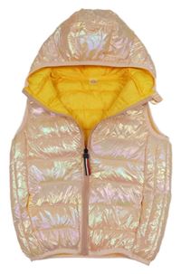 Svetloružová metalická šušťáková zateplená vesta s kapucňou