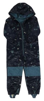 Tmavomodrá softshellová kombinéza s dinosaury a kapucí Lupilu