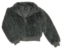 Tmavošedý kožešinový podšitý crop bomber New Look