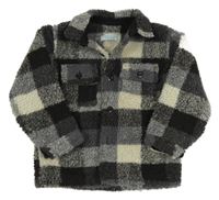 Tmavo-svetlosivá kockovaná huňatá košeľová bunda Primark