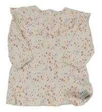 Nové - Bílo-světlemodro-růžové květované šaty s volánkem dunnes