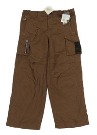 Nové - tmavohnědé cargo šusťákové podšité kalhoty 