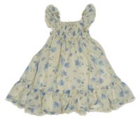 Smetanovo-modré květované šaty se zlatou nitkou 