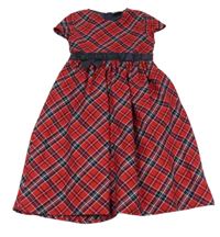 Červeno-tmavomodro-biele kockované šaty s mašlou Yigga