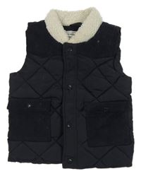 Tmavomodrá šusťáková prošívaná zateplená vesta s huňatým límečkem Matalan