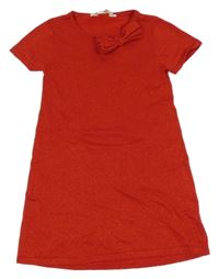 Červené trblietavé pletené šaty s mašlou H&M