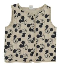 Béžová šusťáková prošívaná zateplená vesta s Mickeym Disney