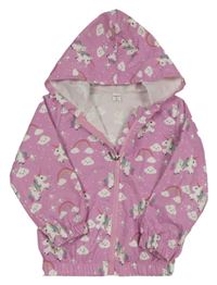Ružová šušťáková bunda s jednorožcami a kapucňou Shein