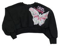 Čierna crop mikina s motýlom Primark