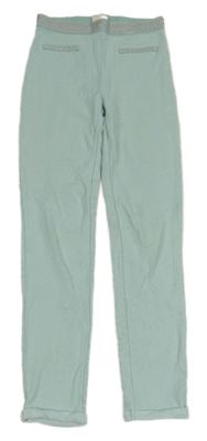 Světlezelené legíny s kytičkami a třpytivým pasem Kids