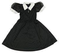 Kostým - Černo-bílé šaty s tylovými rukávy a límečkem