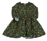 Tmavozelené manšestrové košilové šaty s kytičkami a houbami C&A