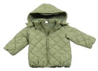 Světlekhaki šusťáková prošívaná zateplená bunda s kapucí H&M