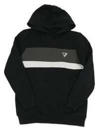 Čierno-sivo-biela mikina s výšivkou a kapucňou George