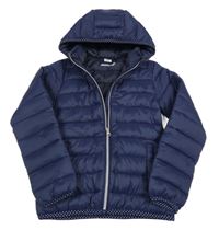 Tmavomodrá šusťáková prošívaná jarní zateplená bunda s kapucí Pocopiano