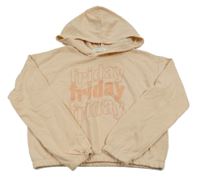 Broskvová crop mikina s nápisom a kapucňou H&M