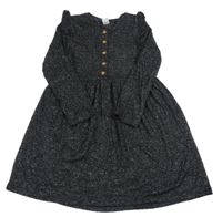 Čierno-sivé melírované úpletové šaty s volánikmi Tu