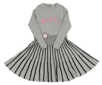 Strieborné pletené šaty s prúžkami a nápisom Tuc Tuc