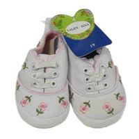 Nové - Bílé plátěné capáčky s kytičkami Valen Sina vel. 19