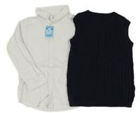 Nové - 2set - Bílá košile + tmavomodrá pletená vesta Matalan