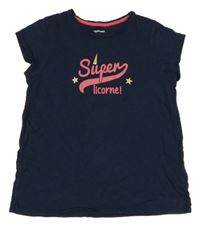 Tmavomodré tričko s jednorožcom Vertbaudet