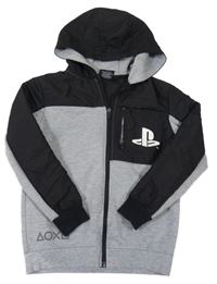 Šedo-černá teplákovo/šusťáková bunda PlayStation s kapucí 
