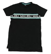 Čierne tričko s nápismi a pruhmi PRIMARK