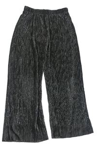 Čierno-strieborné plisované široké nohavice H&M