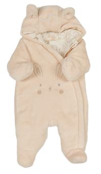 Světlerůžová plyšová zateplená kombinéza se zajíčkem a kapucí s oušky Mothercare