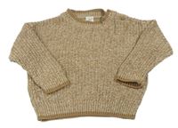 Hnedo-biely melírovaný rebrovaný sveter H&M