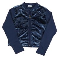 Tmavomodrá lesklá sametovo/tepláková prepínaci podšitá crop mikina