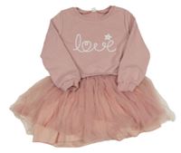 Světlerůžové teplákovo/tylové šaty s nápisem 