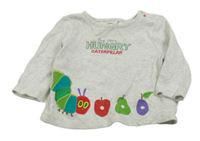 Svetlosivé melírované rebrované tričko s housenkou a ovociem Tu