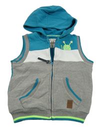 Sivo-bielo-modrozelená melírovaná prepínaci tepláková vesta s príšerkou a kapucňou cooclub