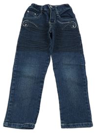 Tmavomodré rifle s výšivkou a kamienkami