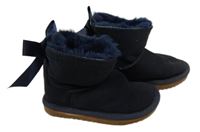 Tmavomodré semišové zateplené válenky s mašlí vel. 28