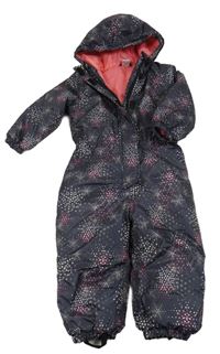 Tmavomodrá puntíkatá šusťáková zimní kombinéza s vločkami a kapucí Kiki&Koko