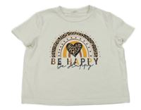 Bílé crop tričko s duhou a srdíčky a nápisy SHEIN