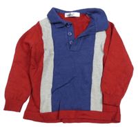 Červeno-sivo-tmavomodrý sveter s golierikom M&Co