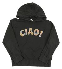 Čiernošedá mikina s nápisom s kvetmi a kapucňou H&M