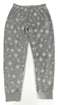 Sivo-biele plyšové pyžamové nohavice s hviezdičkami a mesiacmi C&A